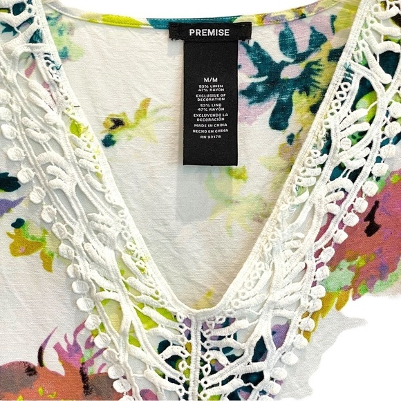 Premise Size M 3/4 Sleeve Linen/Rayon Floral Tunic - Picture 3 of 3